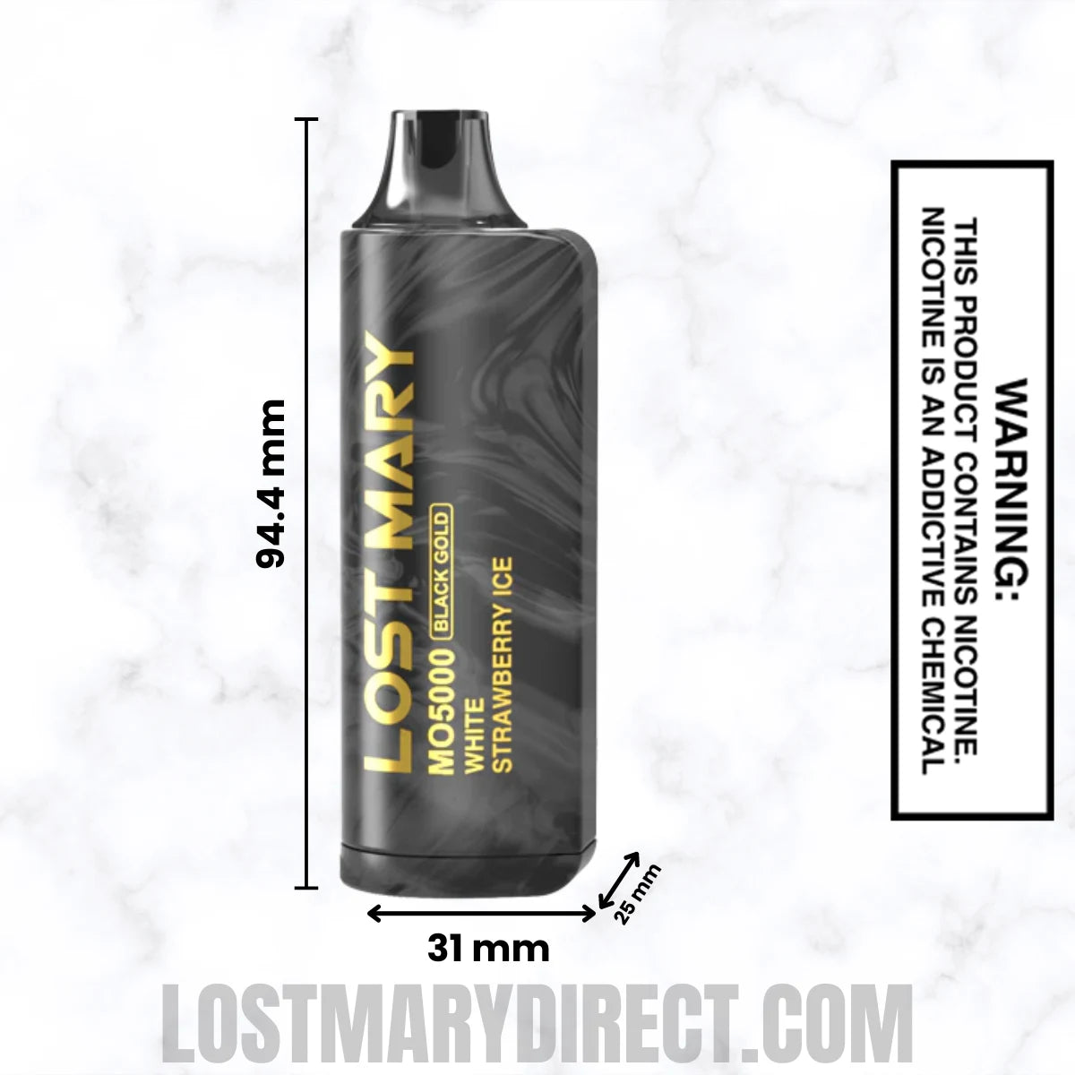 White Strawberry Ice Lost Mary MO5000 Disposable Vape Dimension