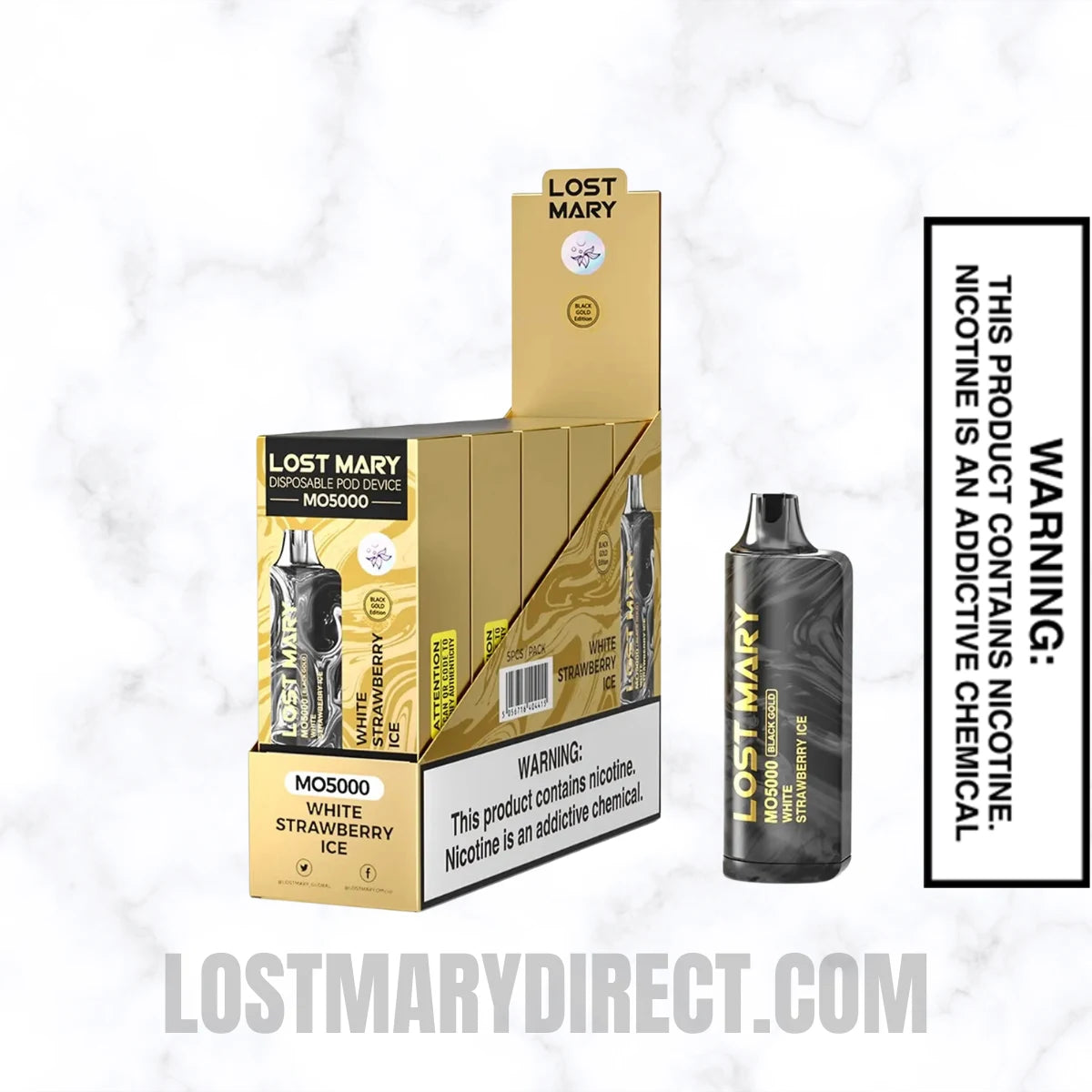 White Strawberry Ice Lost Mary MO5000 Disposable Vape With Package Box
