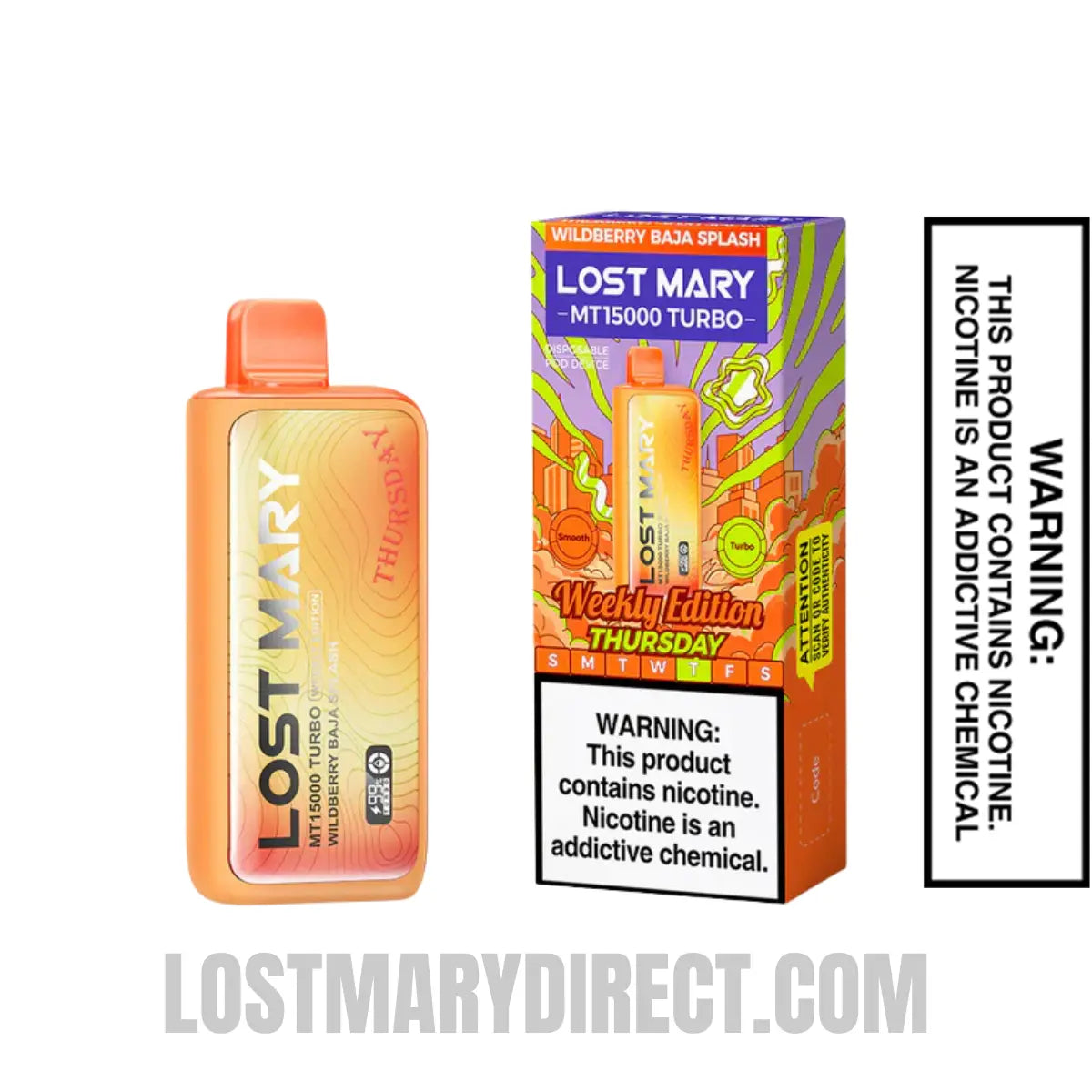 Wildberry Baja Splash Lost Mary MT15000 TURBO (Thursday) Vape With Package Box
