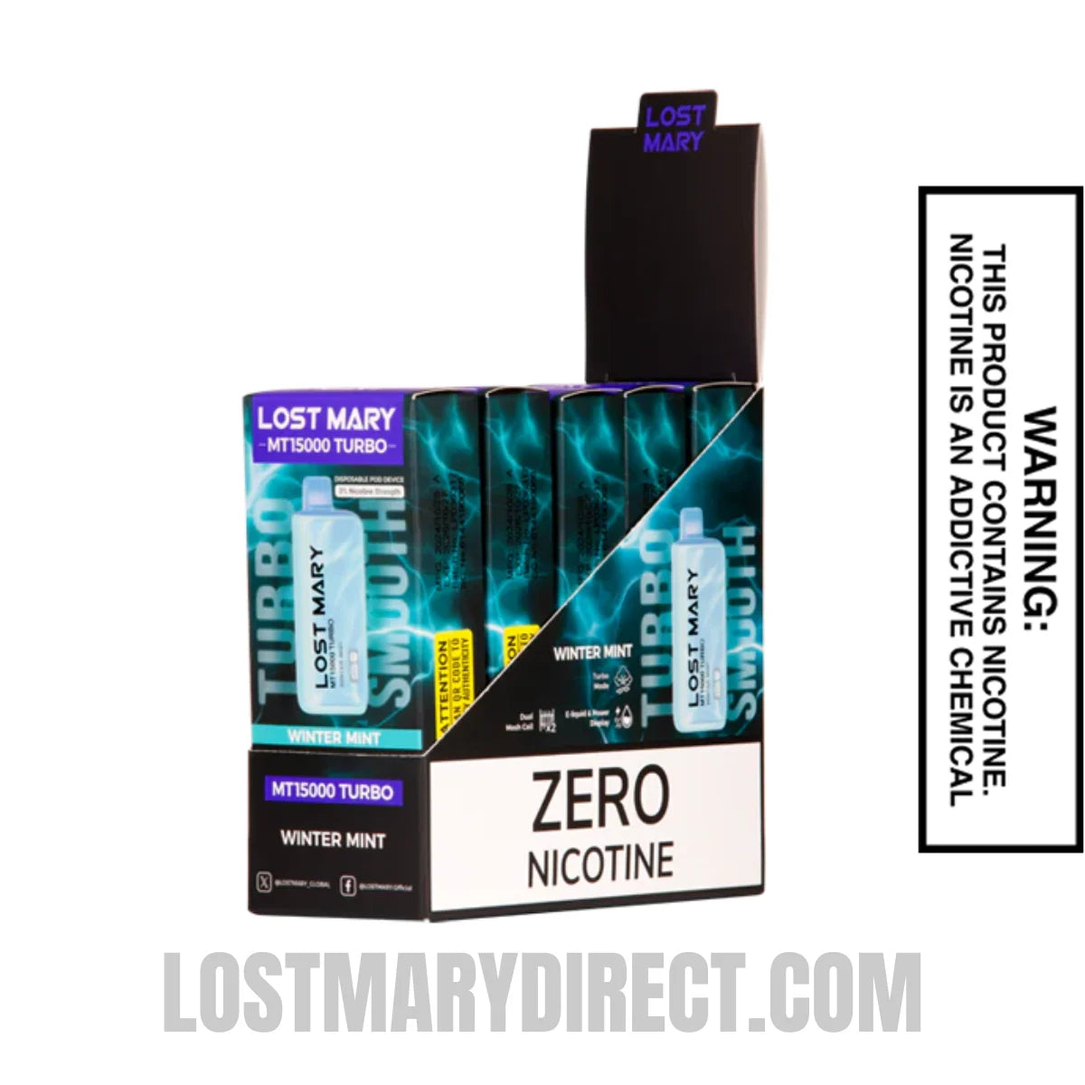 Winter Mint Lost Mary MT15000 Turbo Vape - 0% Nic with bundle box