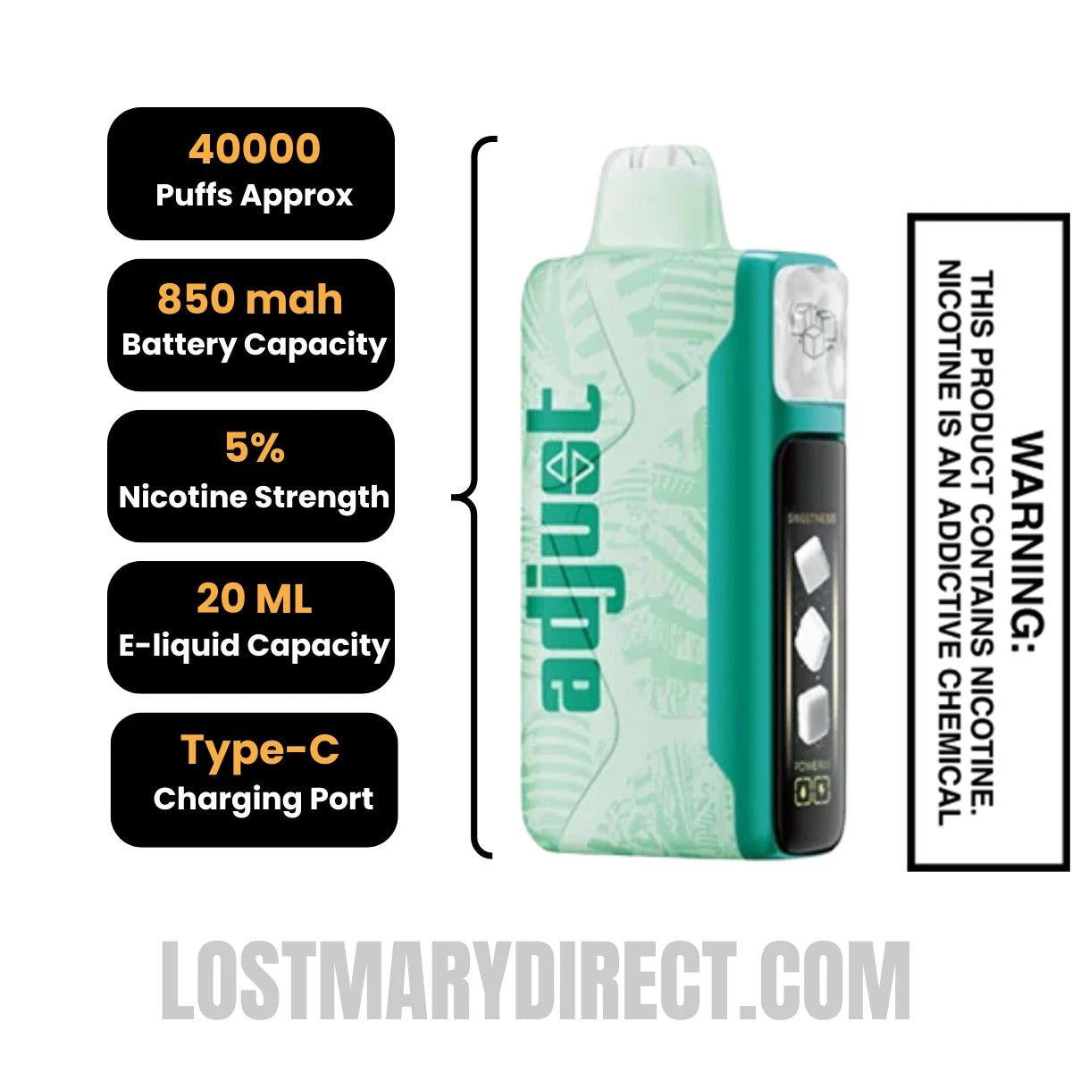 Wintergreen Savers Adjust MySweet 40K Disposable Vape Specifcations